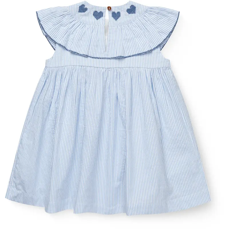 Copenhagen Colors Sky Blue W Cream Stripe W Ocean Blue Seersucker Dress W. Heart 8