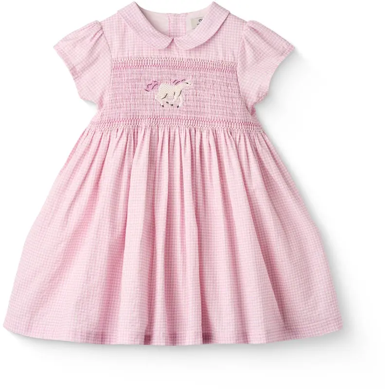 Copenhagen Colors Syringa Comb. Houndstooth Dress W. Handmade Unicorn Embroidery And Smock 1