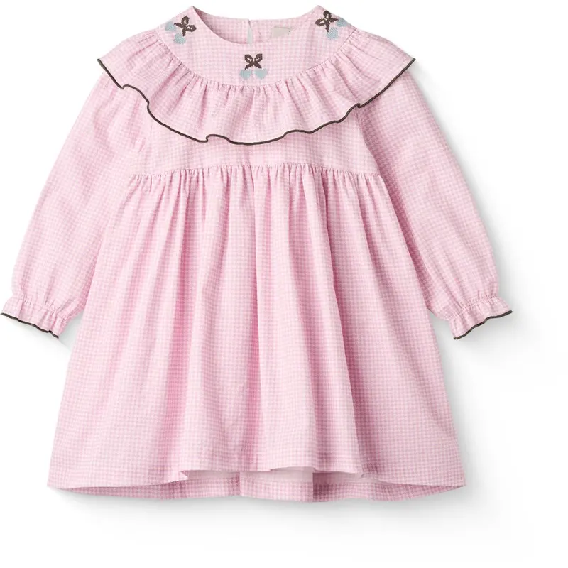 Copenhagen Colors Syringa Comb. Houndstooth Frill Dress W. Embroidery 1