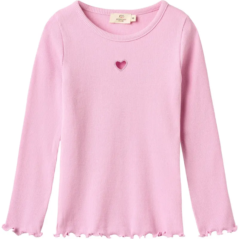 Copenhagen Colors Syringa Modal Rib Ls Tee W. Heart Hole Pattern 1