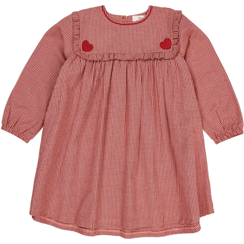 Copenhagen Colors X Luksusbaby Red Check Combi Check Dress W. Heart Emb 1