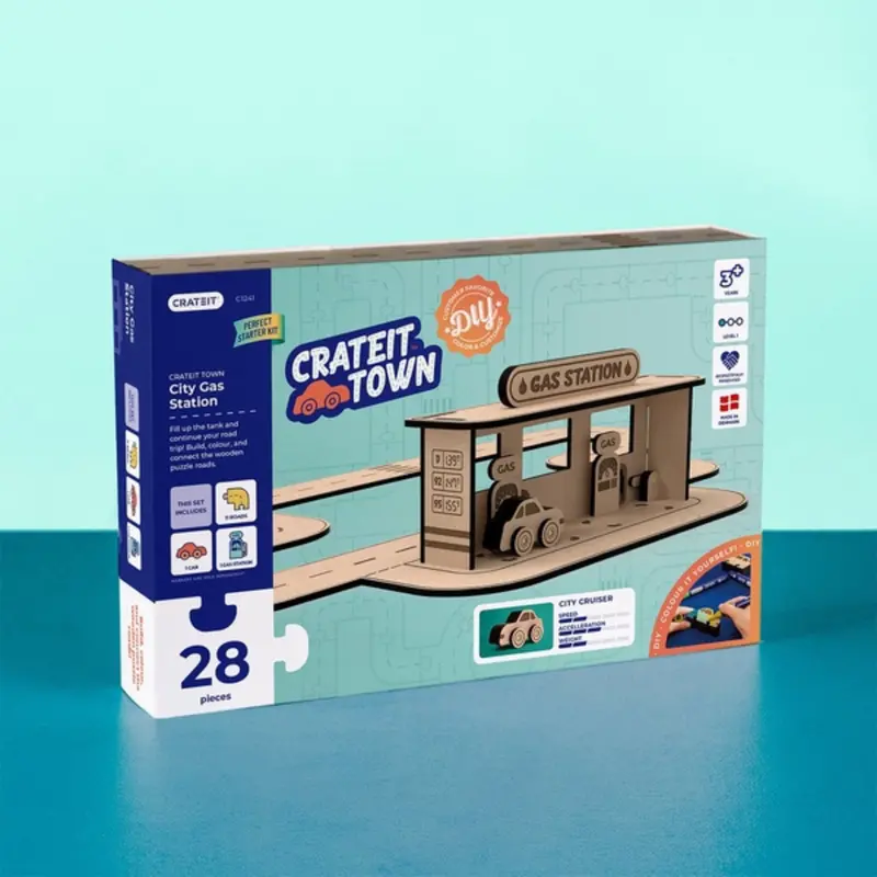 Crateit Town Wooden Toy City Gas Station 1