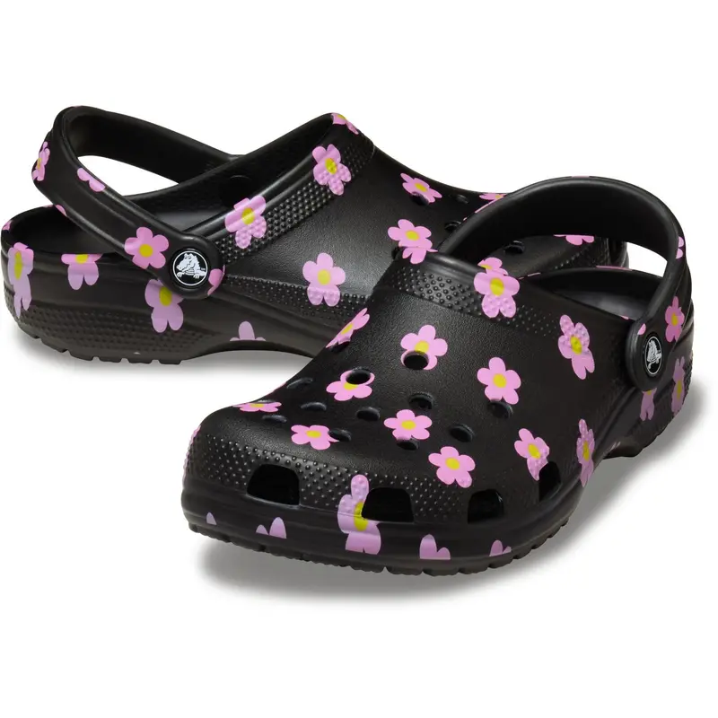 Crocs Black Classic Flower Clog T Blk 1
