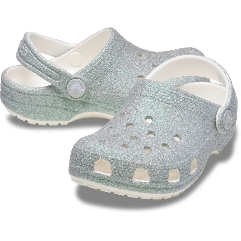 Crocs White Classic Iridescent Glitter Gloc 1