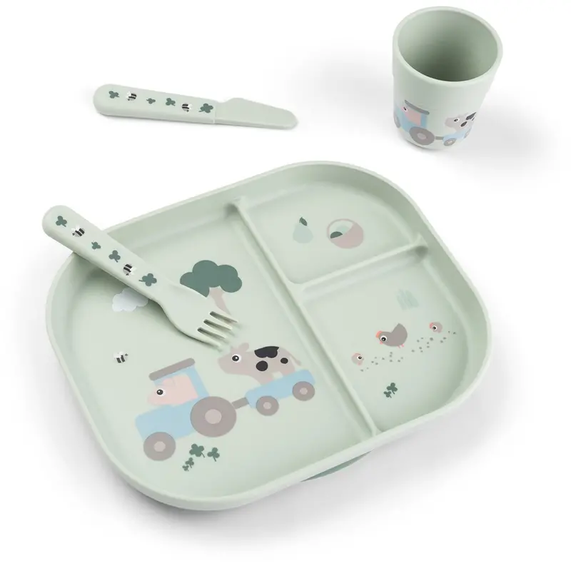 Donebydeer Green Foodie Dinner Set With Suction Tiny Farm 1