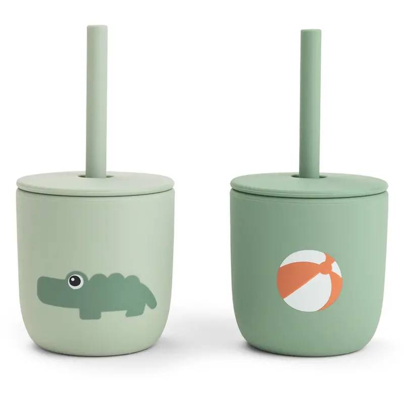Donebydeer Playground Green Silicone Straw Cup 2-Pack 1