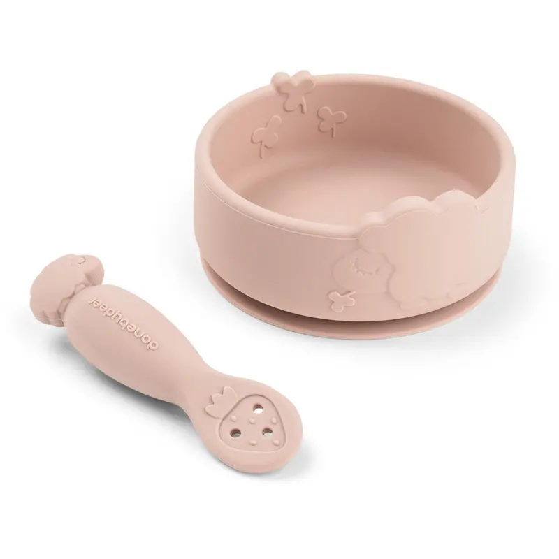 Donebydeer Sheepy Powder Silicone Stick&Stay Bowl & Baby Spoon 1