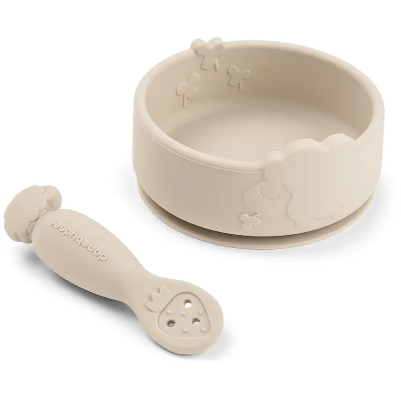 Donebydeer Sheepy Sand Silicone Stick&Stay Bowl & Baby Spoon 1