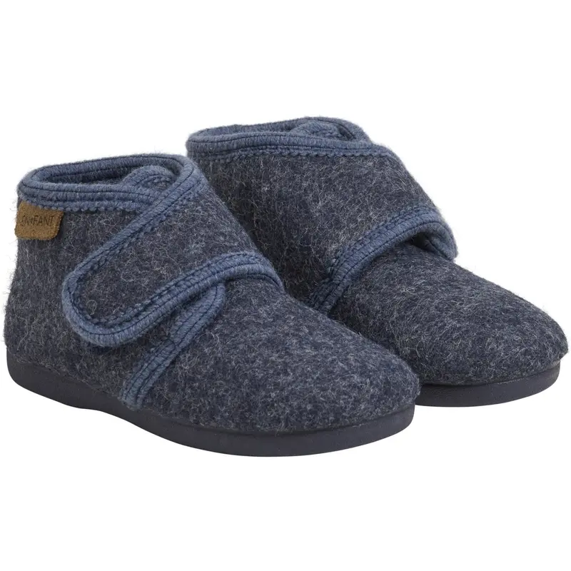 En Fant Navy Melange Slippers Wool Velcro 1