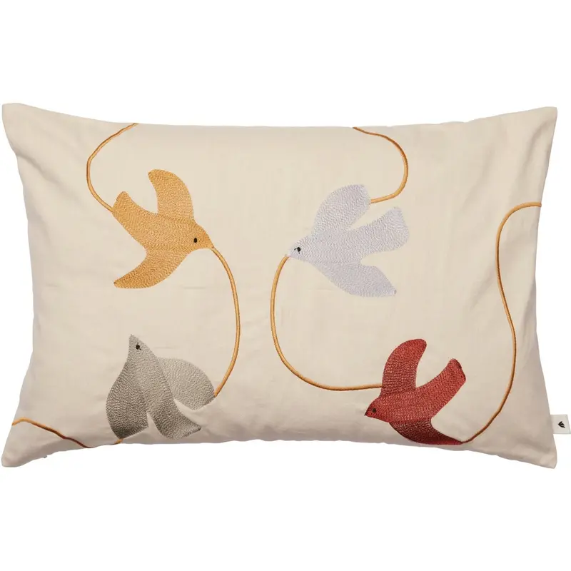 Ferm Living Multi Swif Bird Embroidered Cushion Rectangular 1
