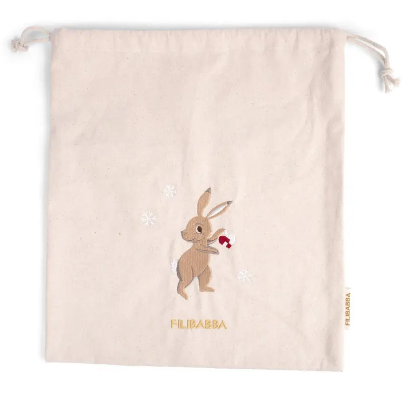 Filibabba Hare Embroidered Gift Bag Gots Wonderful Winter Mountain 1