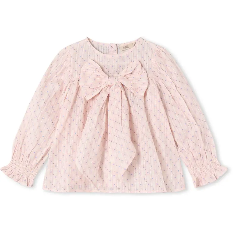 Fliink Chalk Pink Check Aop Zorro Ls Bow Blouse 1