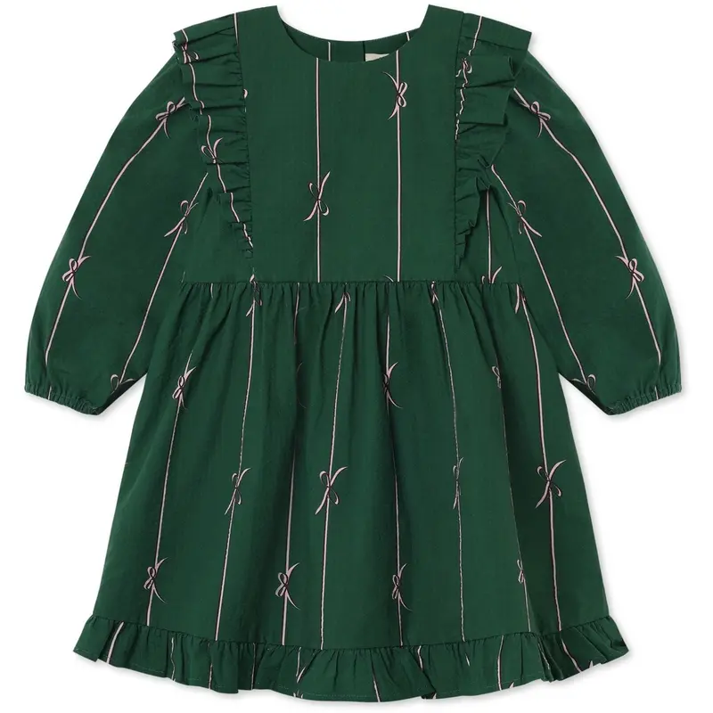 Fliink Hunter Green Bow Aop Bowie Ls Dress 1