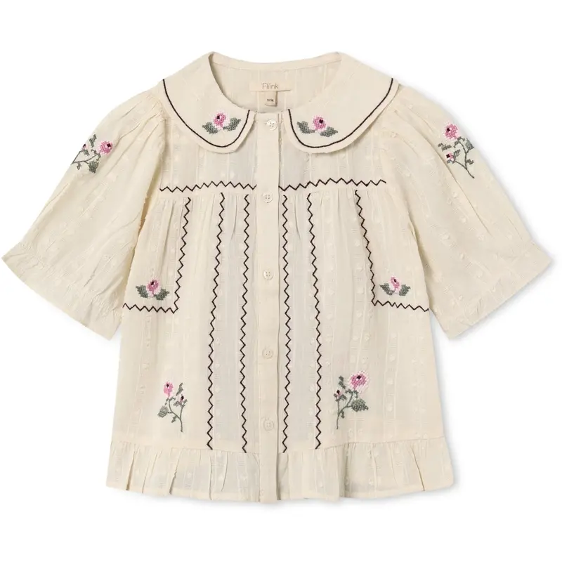 Fliink Sandshell Dobby Ss Rose Embr Shirt 1