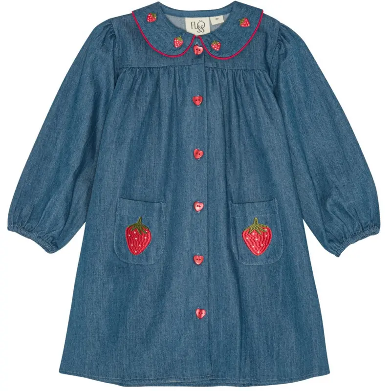 Flöss Mid Blue Strawberry Vilma Dress 1
