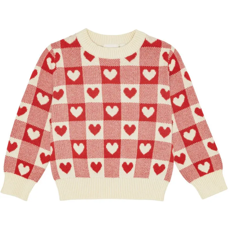 Flöss Poppy Red/Soft White Heart Sweater 1