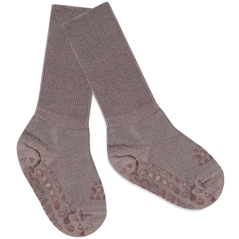 Gobabygo Dark Purple Dove Non-Slip Socks In Merino Wool 1