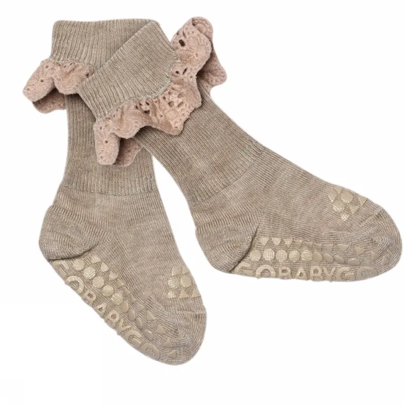 Gobabygo Light Brown Melange Non-Slip - Viscose-Bamboo Lace 1