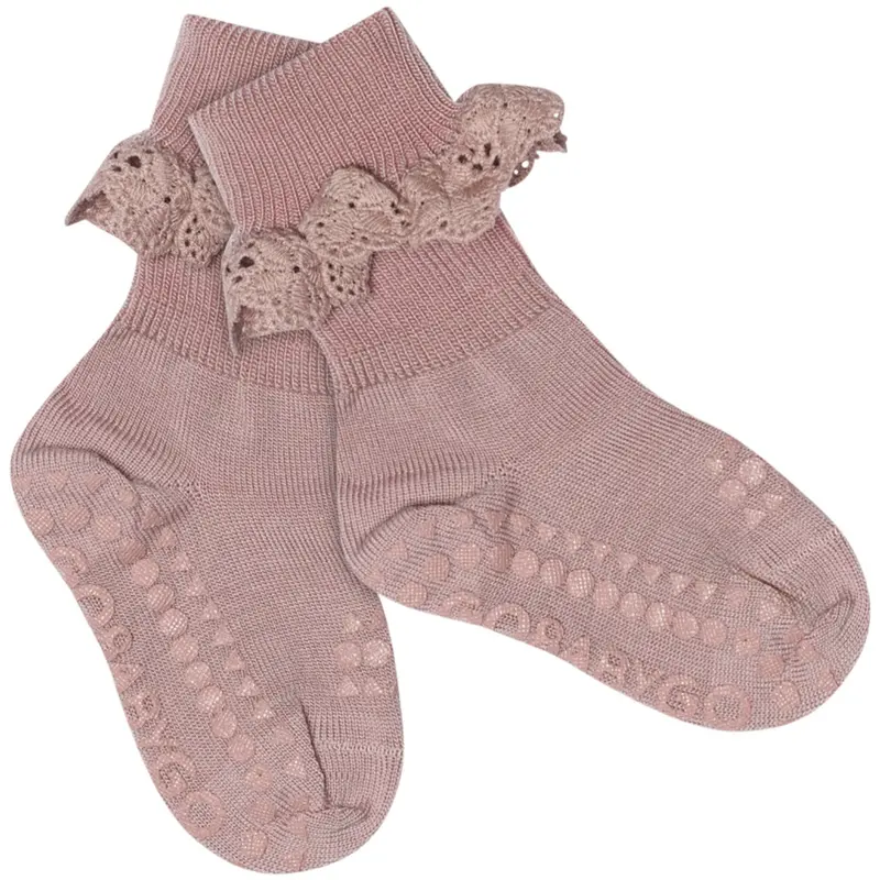 Gobabygo Rose Blush Non-Slip Socks In Merino Wool Lace 1