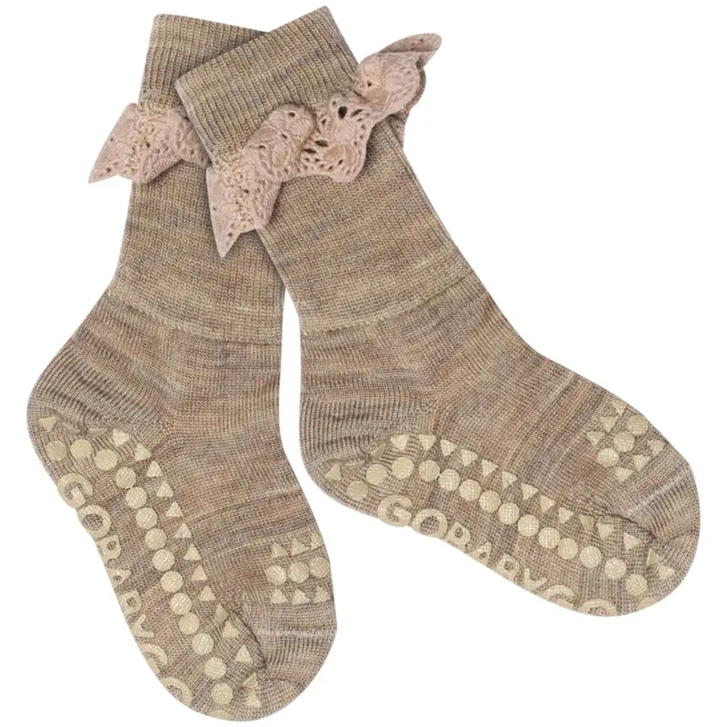 Gobabygo Sand Non-Slip Socks In Merino Wool Lace 1