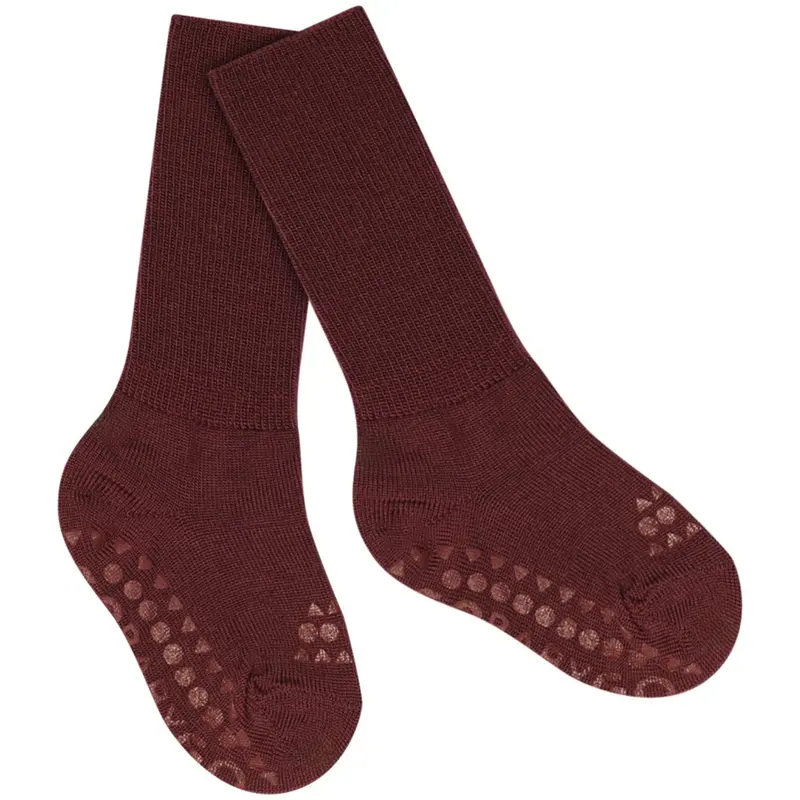 Gobabygo Wine Red Non-Slip Socks In Merino Wool 1