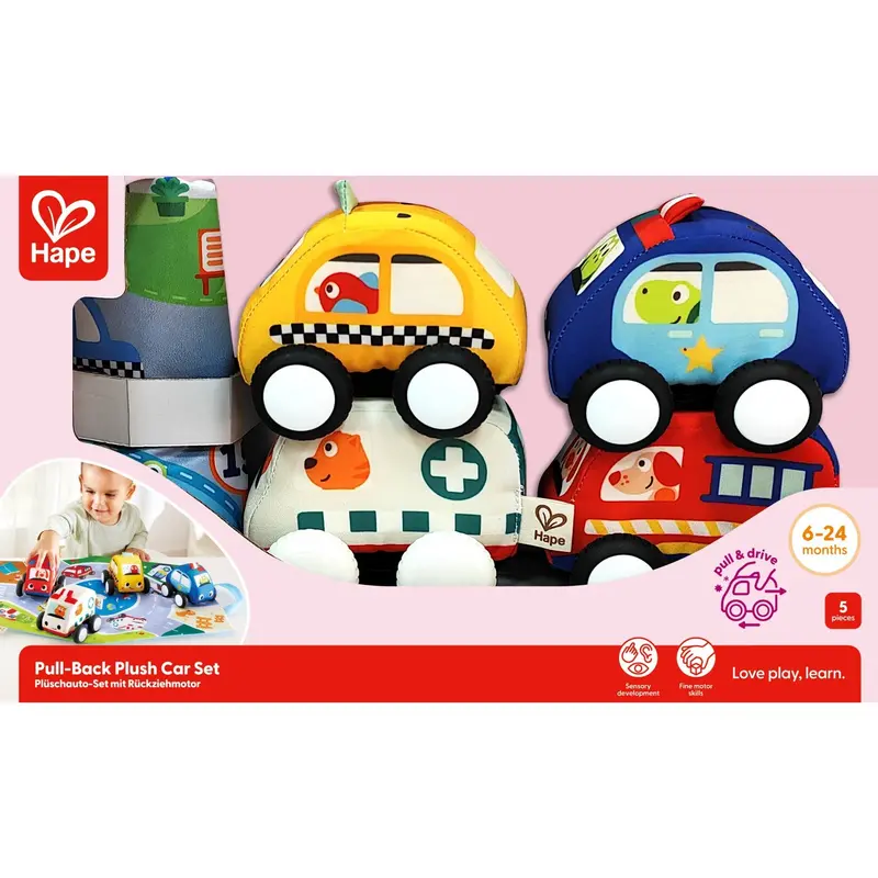 Hape Pull-Back Plush Car Set 1