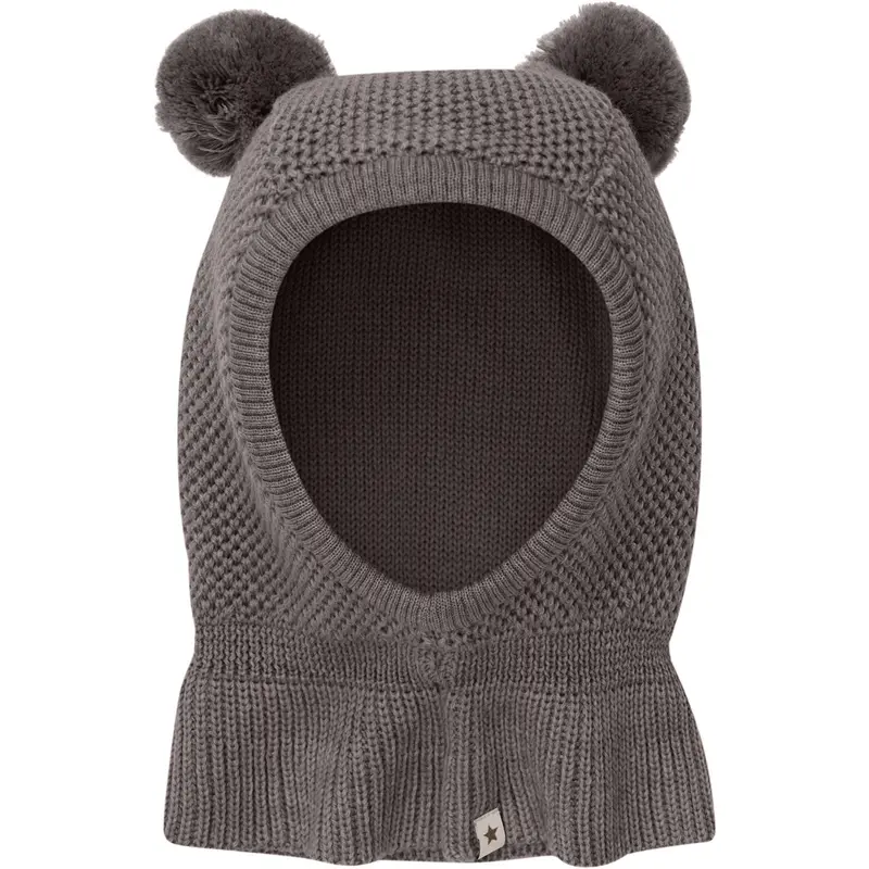 Huttelihut Brown Melange Balaclava Windstop Pompoms 1