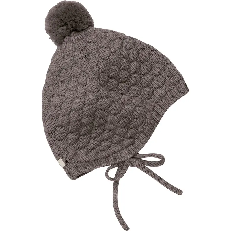Huttelihut Brown Melange Bonnet Wool Knit Pompom 3