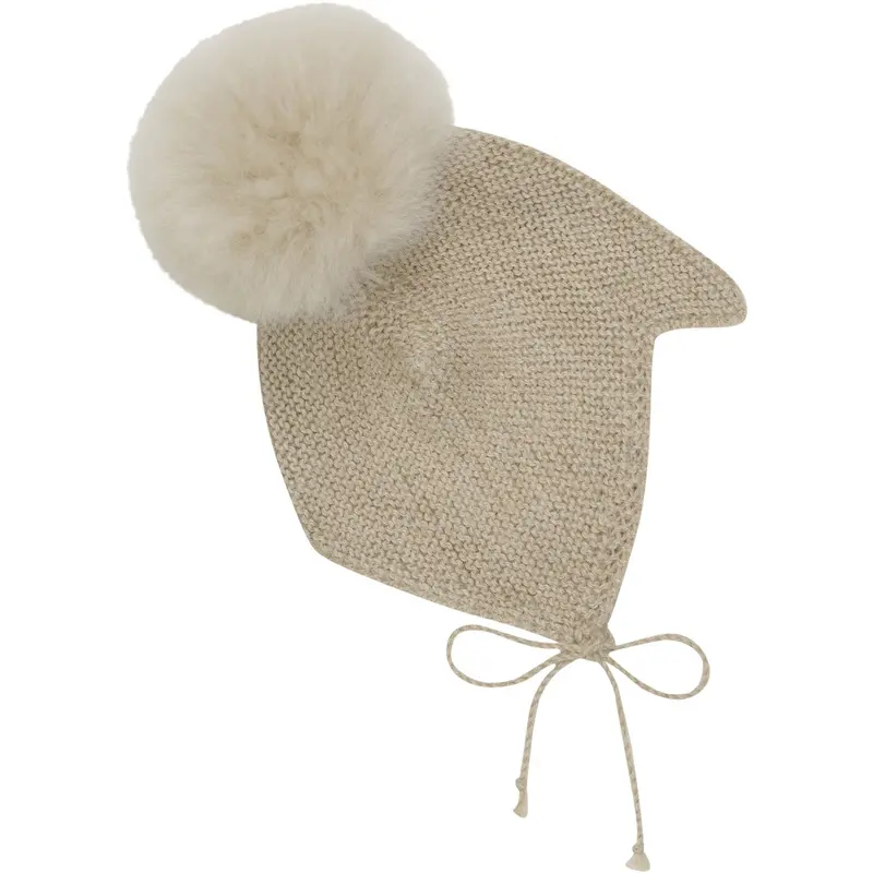 Huttelihut Camel Melange Bonnet Wool Knit Alpaca Pompom 1