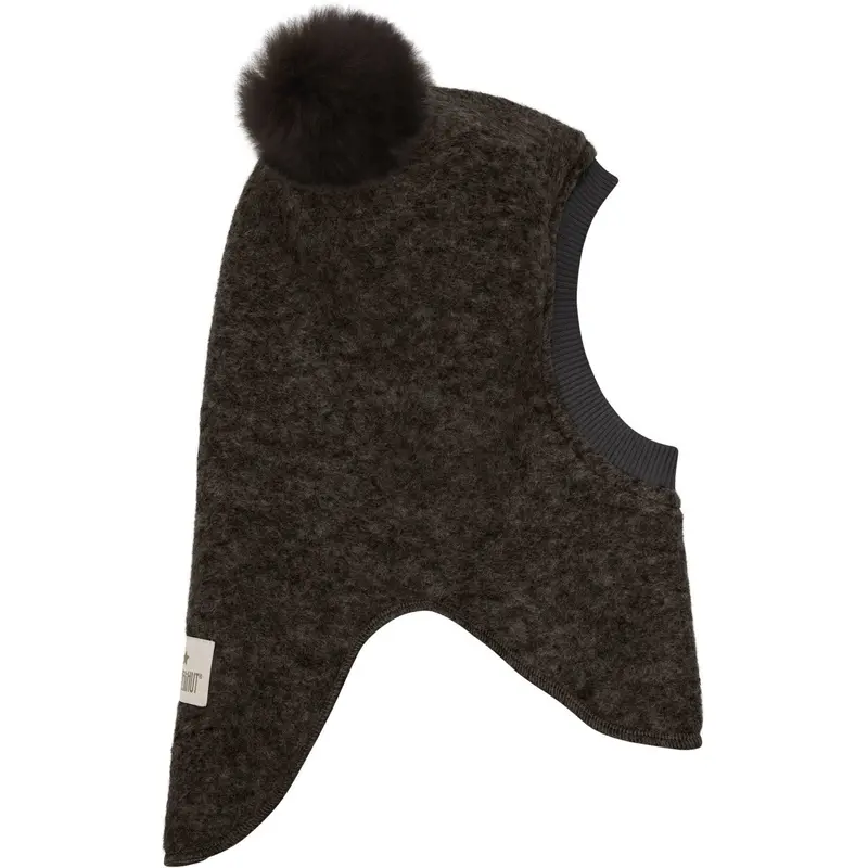 Huttelihut Dark Brown Melange Balaclava Wool Alpaca Pompoms 3