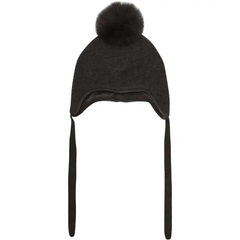 Huttelihut Dark Brown Melange Bonnet Wool Alpaca Pompom 1
