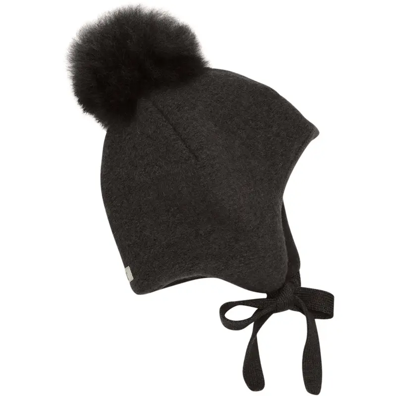Huttelihut Dark Brown Melange Bonnet Wool Alpaca Pompom 3