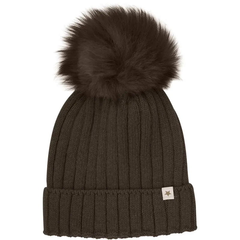 Huttelihut Dark Brown Melange Hat Knit Alpaca Pompom 1