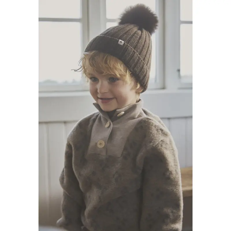 Huttelihut Dark Brown Melange Hat Knit Alpaca Pompom 2