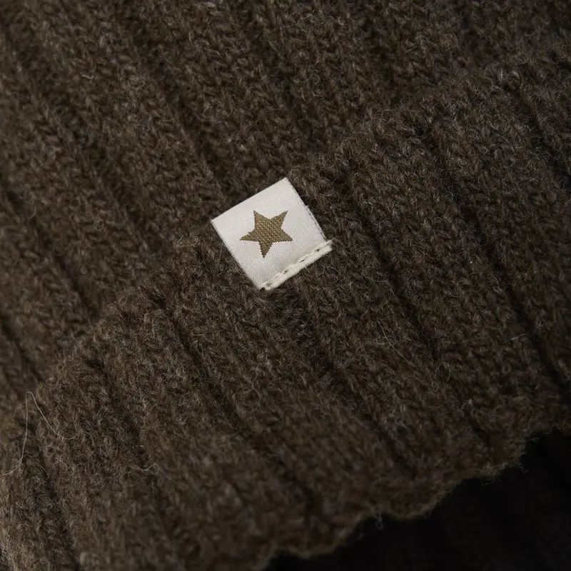Huttelihut Dark Brown Melange Hat Knit Alpaca Pompom 3