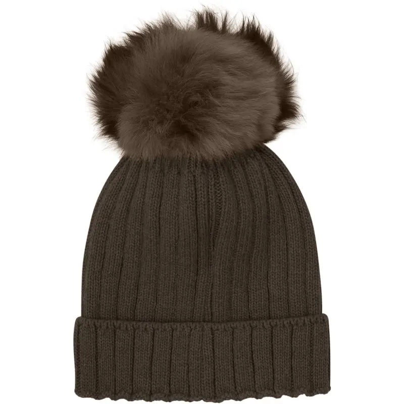Huttelihut Dark Brown Melange Hat Knit Alpaca Pompom 4