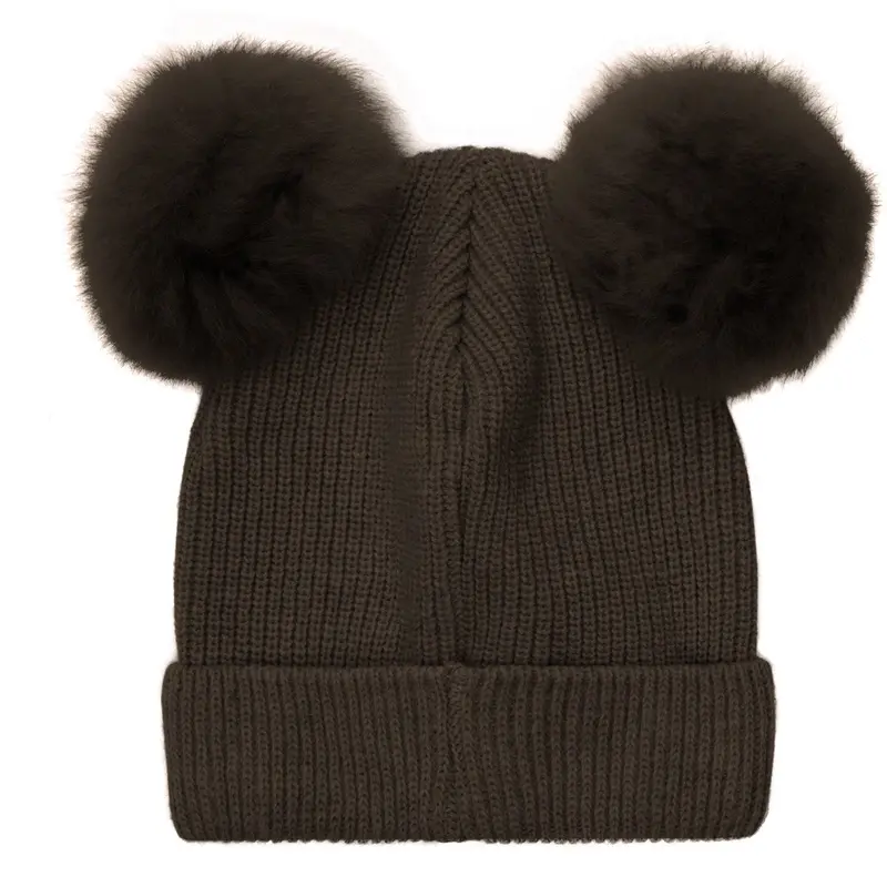 Huttelihut Dark Brown Melange Hat Knit Alpaca Pompoms 4