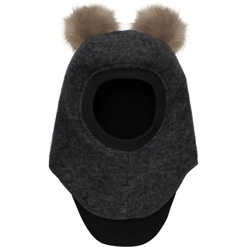Huttelihut Dark Grey Melange Balaclava Wool Alpaca Pompoms 1