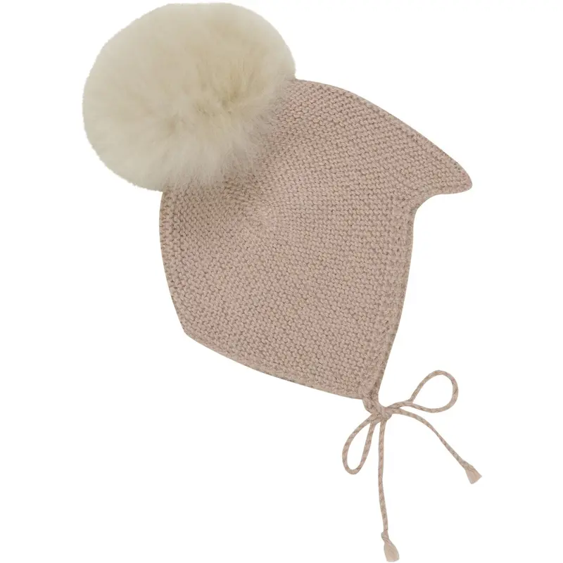 Huttelihut Mahogany Rose Bonnet Wool Knit Alpaca Pompom 1