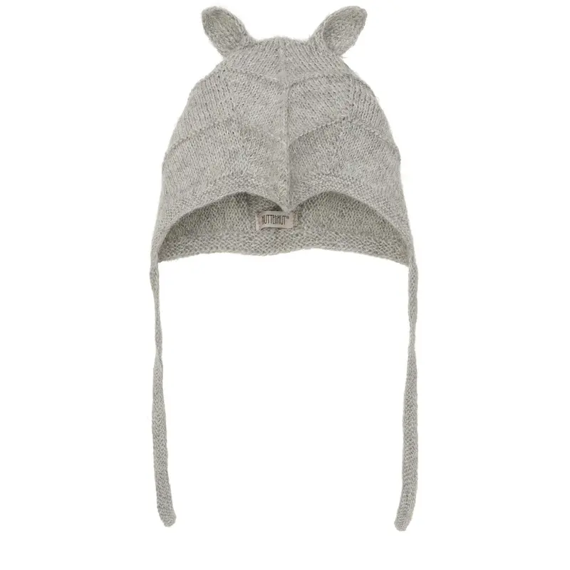 Huttelihut Medium Grey Melange Bonnet Ears Alpaca Wool Knit 1