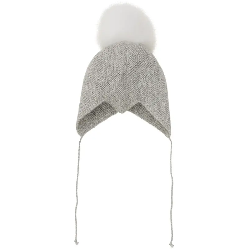 Huttelihut Medium Grey Melange Bonnet Wool Knit Alpaca Pompom 1