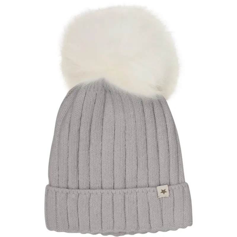 Huttelihut Medium Grey Melange Hat Knit Alpaca Pompom 1