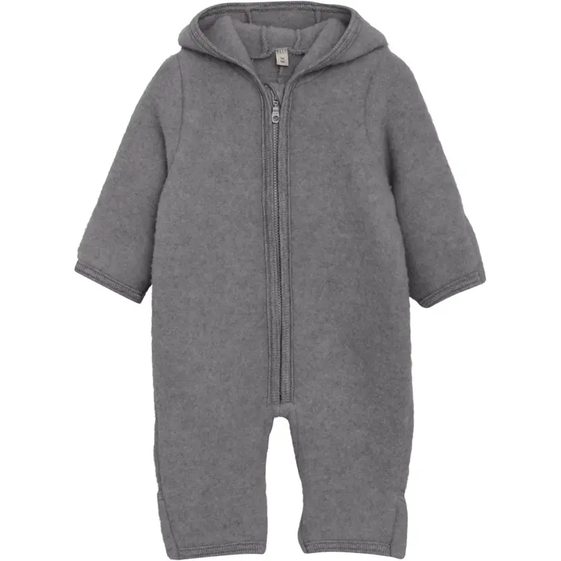Huttelihut Medium Grey Melange Pram Suit Ears Wool Fleece 1