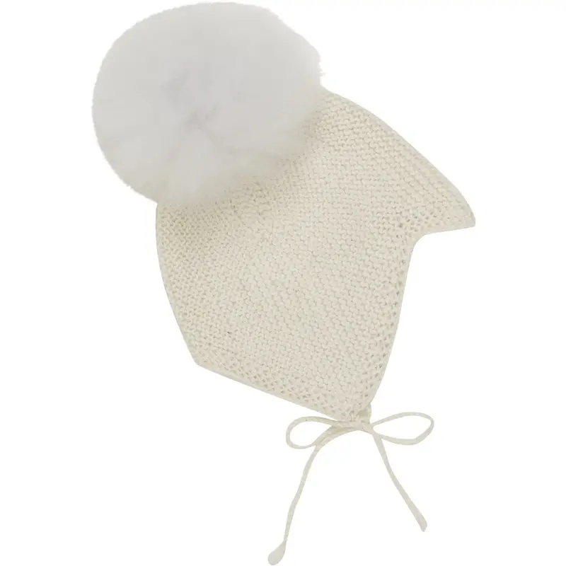Huttelihut Off-White Bonnet Wool Knit Alpaca Pompom 1