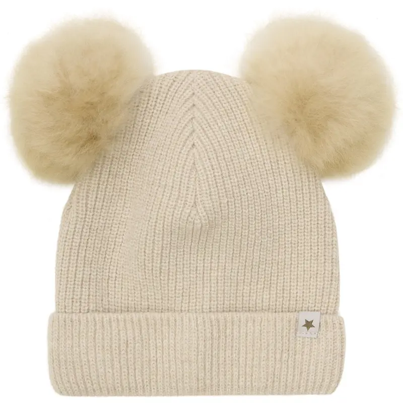 Huttelihut Sand Melange Hat Knit Alpaca Pompoms 1