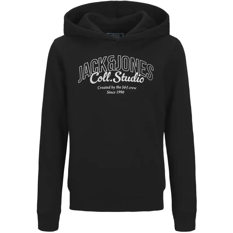 Jack & Jones Junior Black Big Print Jjmakoto Sweat Hood Jnr 1