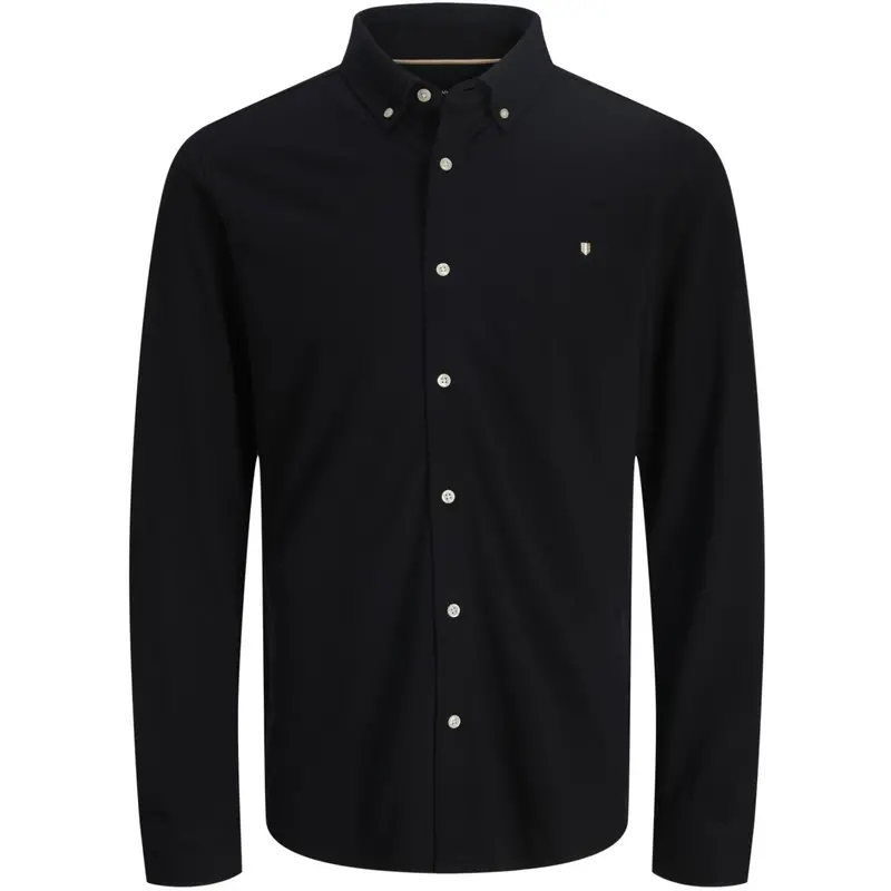 Jack & Jones Junior Black Jprblublake Pique Detail L/S Shirt Jnr 1