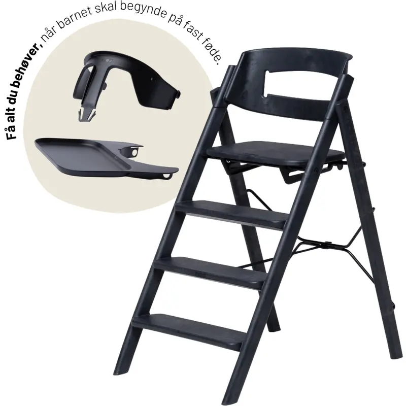 Kaos Charcoal Black Klapp High Chair Recycled With Klapp® Safety Rail & Tray Bundle 1