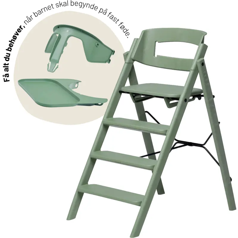 Kaos Mineral Green Klapp High Chair Recycled With Klapp® Safety Rail & Tray Bundle 1