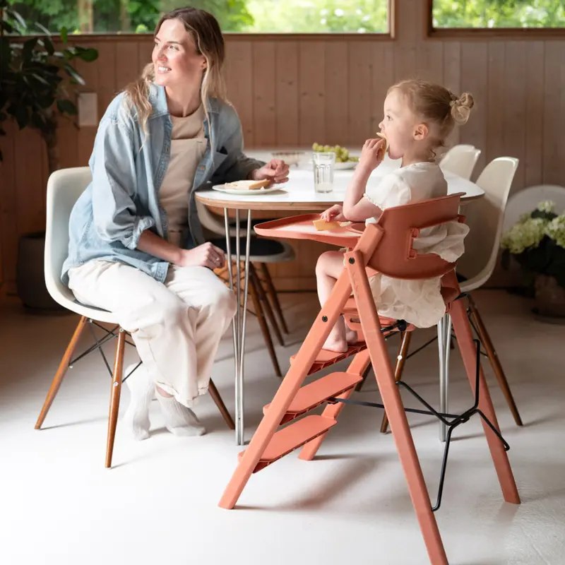 Kaos Terracotta Pink Klapp High Chair Recycled With Klapp® Safety Rail & Tray Bundle 2